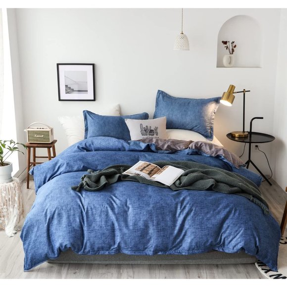 Duvet Cover Set 3PCS with Zipper Closure Modern Printed Comforter Blue - Picture 6 of 6